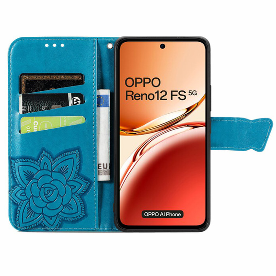 Θήκη με πτερύγιο για Oppo Reno 12FS / 12F, Butterfly, μπλε