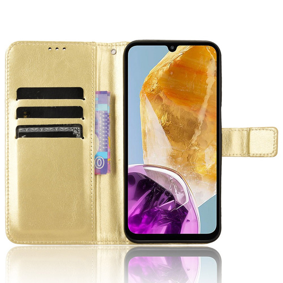 Θήκη με πτερύγιο για Samsung Galaxy M15 5G, Crazy Horse Wallet, χρυσή