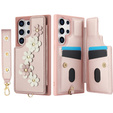 θήκη για Samsung Galaxy S25 Ultra, Leather Flower Card Slot, ροζ