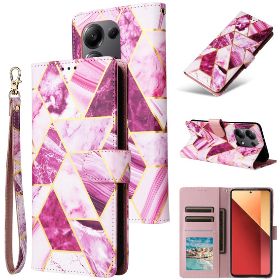 Θήκη με πτερύγιο για Xiaomi Redmi Note 13 Pro 4G / Xiaomi Redmi Note 14S / Xiaomi Poco M6 Pro 4G, Wallet, Marble μωβ