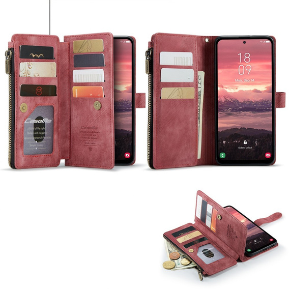 Η θήκη CASEME για Samsung Galaxy A56 5G, Leather Wallet Cash and Card Slots, με λουράκι, κόκκινη