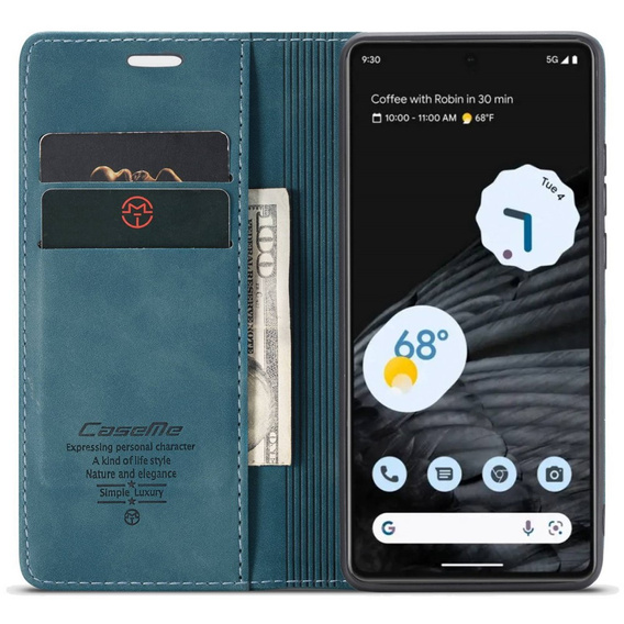 θήκη CASEME για Google Pixel 7, Leather Wallet Case, τυρκουάζ