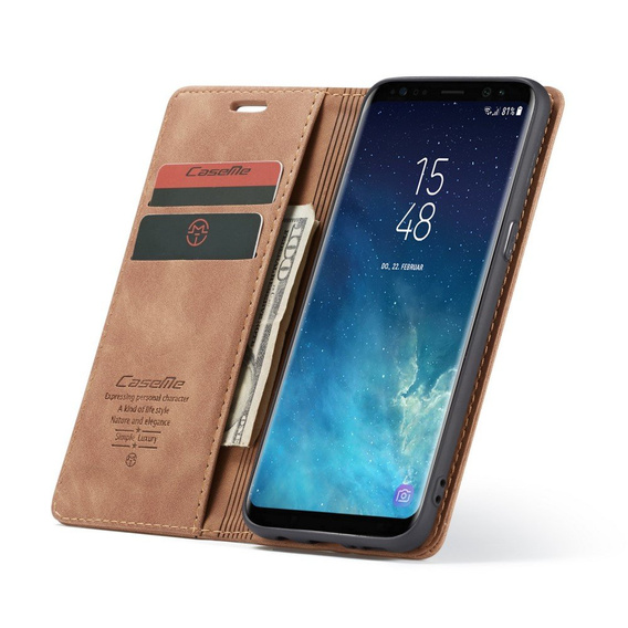 θήκη CASEME για Samsung Galaxy S8, Leather Wallet Case, καφέ
