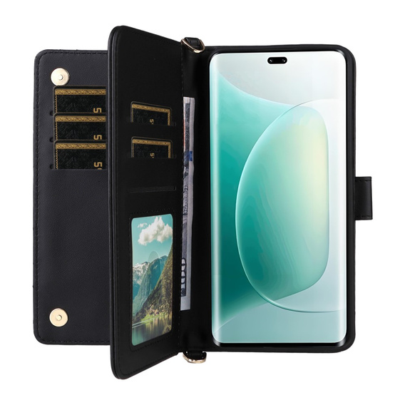 Θήκη με πτερύγιο για Honor 400 5G, Crossbody Leather Wallet, μαύρη