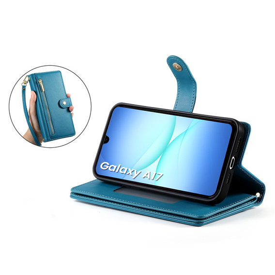 Θήκη πορτοφόλι φερμουάρ τσέπη flip για Samsung Galaxy A17 5G, πορτοφόλι φερμουάρ τσέπη, μπλε