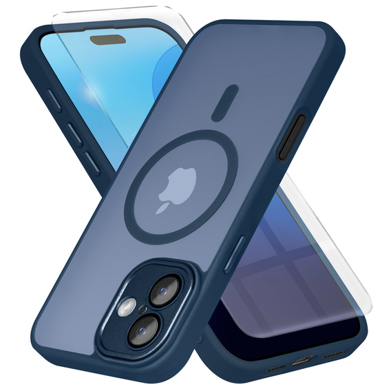 Θήκη για iPhone 16 Plus, για MagSafe, ERBORD Μatt Case, ναυτικό μπλε + Γυαλί οθόνης