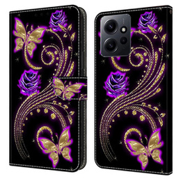 Θήκη με πτερύγιο για Xiaomi Redmi Note 12 4G, Wallet, flowers & butterfly, λευκή