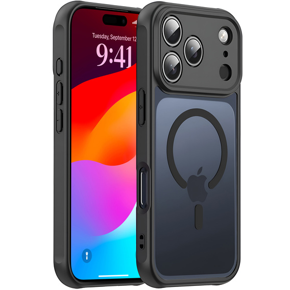 Ματ θήκη για iPhone 17 Pro Max, για MagSafe, με προστασία κάμερας, μαύρο