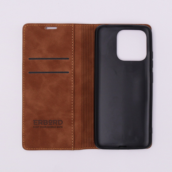 Θήκη για Xiaomi Redmi 12C, ERBORD Vintage, πορτοφόλι με πτερύγιο, καφέ