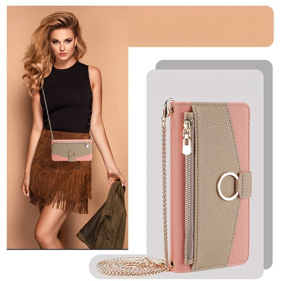 θήκη Wallet Zipper Pocket flip για το Samsung Galaxy A56 5G, Wallet Zipper Pocket, με καθρέφτη, ροζ