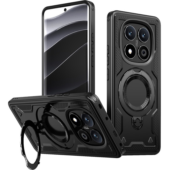 Θήκη για Xiaomi Redmi Note 14 Pro+ 5G, Στρατιωτικό MagSafe, μαύρη + γυαλί 9H