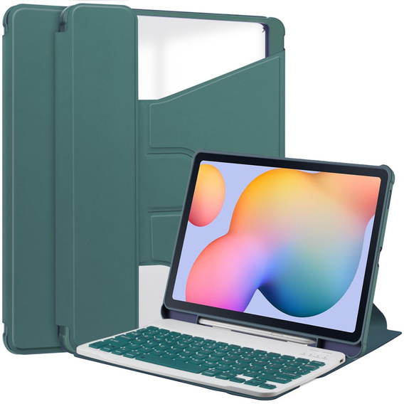 Θήκη πληκτρολογίου για Samsung Galaxy Tab S6 Lite 2024 / 2022 / 2020, Rotary 360° Leather, σκούρα πράσινη