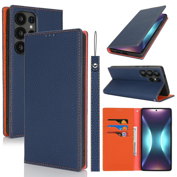 Θήκη με πτερύγιο για Samsung Galaxy S25 Ultra, Litchi Skin Grain, σκούρο μπλε