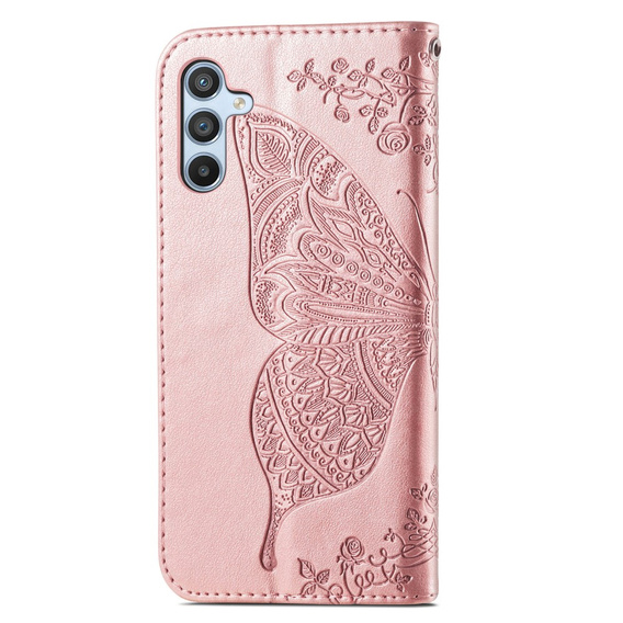 Θήκη με πτερύγιο για Samsung Galaxy A17 5G, πορτοφόλι, πεταλούδα, ροζ χρυσό