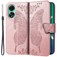 Θήκη με πτερύγιο για Oppo A38 4G / Oppo A18 4G, Butterfly, ροζ rose gold