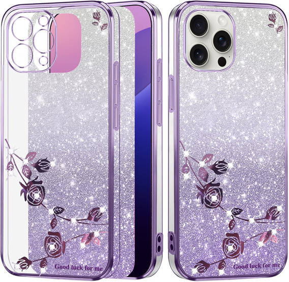 Θήκη για iPhone 16 Pro, Glitter Flower, μωβ