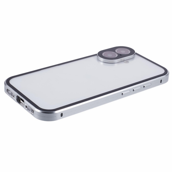 θήκη για το iPhone 16, Magnetic Dual Glass, ασημένια