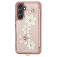 θήκη για Samsung Galaxy S23 FE, Leather Flower Card Slot, ροζ