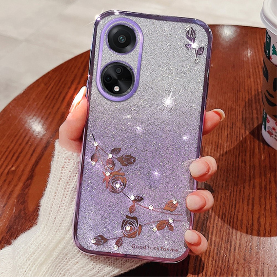 Θήκη για Oppo A78 4G, Glitter Flower, μωβ