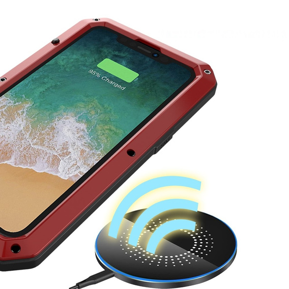 Θήκη για iPhone 15, θωρακισμένη, με ενσωματωμένο γυαλί, κόκκινη