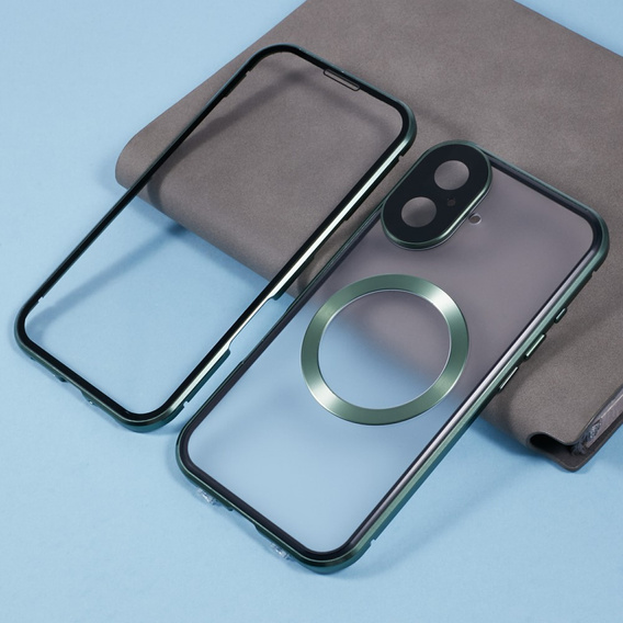 Μαγνητική θήκη MagSafe Dual Glass για iPhone 16, πράσινη