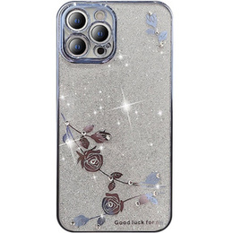 Θήκη για iPhone 13 Pro Max, Glitter Flower, μπλε