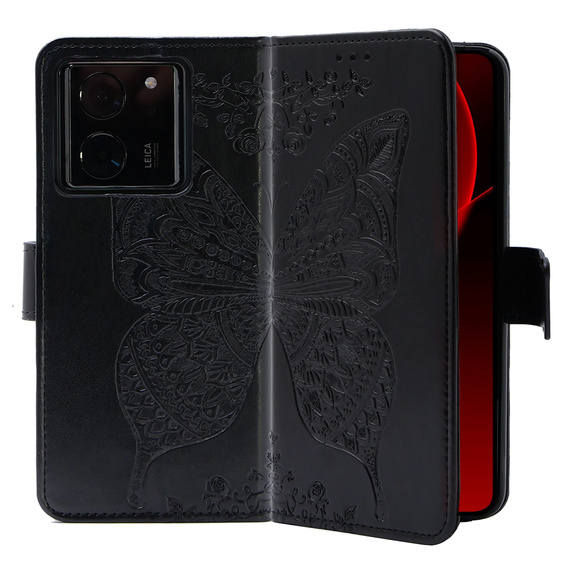 Θήκη με πτερύγιο για Xiaomi 13T / 13T Pro, Butterfly, μαύρη