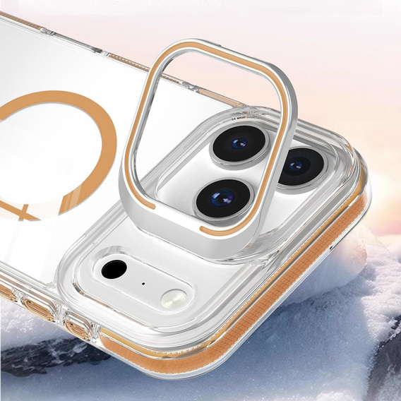 Θήκη για iPhone 17 Pro Max, για MagSafe, με βάση, διάφανη με χρυσά ένθετα