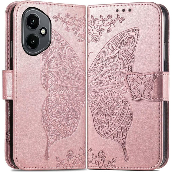 Θήκη με πτερύγιο για Honor 400 5G, Butterfly, ροζ rose gold