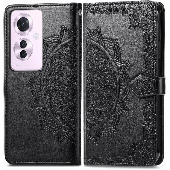 Θήκη με πτερύγιο για Oppo Reno 11F 5G, Mandala, μαύρη