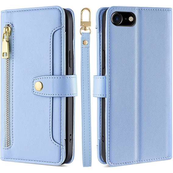 Θήκη με πτερύγιο για iPhone 16E, Wallet Zipper Pocket, μπλε