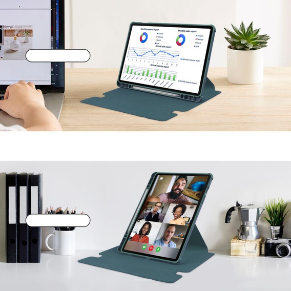 Θήκη πληκτρολογίου για Samsung Galaxy Tab S9 FE+ Plus, Rotary 360° Leather, σκούρα πράσινη
