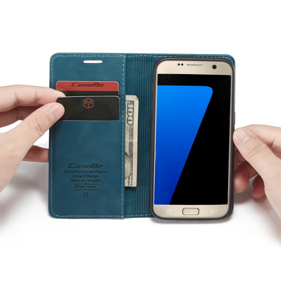 θήκη CASEME για Samsung Galaxy S7, Leather Wallet Case, μπλε