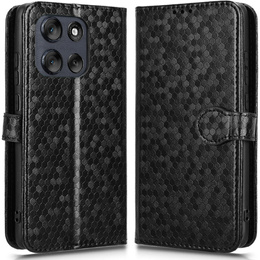 θήκη πτερύγιο για Motorola Moto G56 5G, Wallet Rhombus, μαύρη