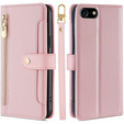 Θήκη με πτερύγιο για iPhone 16E, Wallet Zipper Pocket, ροζ