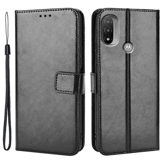 Θήκη με πτερύγιο για Motorola Moto E20/E30/E40, Crazy Horse Wallet, μαύρη