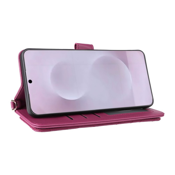 Θήκη με πτερύγιο για Samsung Galaxy S25 Edge, Crossbody Leather Wallet, μπορντό