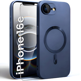 Θήκη για iPhone 16E, ColorMag, για MagSafe, σκούρο μπλε + γυαλί 9H, μετριασμένο