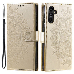 Θήκη με πτερύγιο για Samsung Galaxy A15, Mandala Flower, μπλε + γυαλί 9H