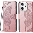 Θήκη πτερύγιο για Oppo Reno 14, Butterfly, πορτοφόλι, ροζ χρυσό