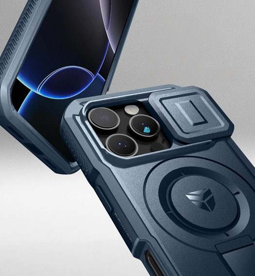 Θωρακισμένη θήκη για iPhone 16 Pro, Dexnor CamProtect MagSafe, μπλε (Δύο πλαίσια)