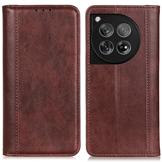 Θήκη για OnePlus 12 5G, Wallet Litchi Leather, καφέ