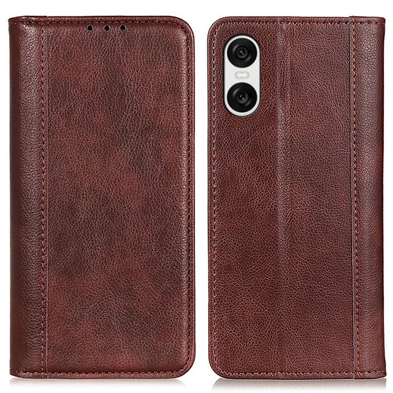 θήκη με πτερύγιο για Sony Xperia 10 VI, Split Leather, καφέ