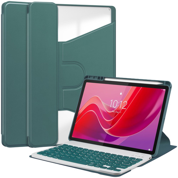 Θήκη πληκτρολογίου για Lenovo Tab M11, Rotary 360° Leather, σκούρα πράσινη