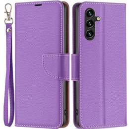 Θήκη με πτερύγιο για Samsung Galaxy A15, Wallet Litchi Leather, μωβ + γυαλί 9H