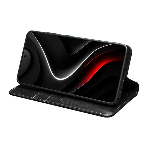 Δερμάτινη θήκη Qialino με πτυσσόμενο κάλυμμα Wallet για Samsung Galaxy S26 Ultra, μαύρη