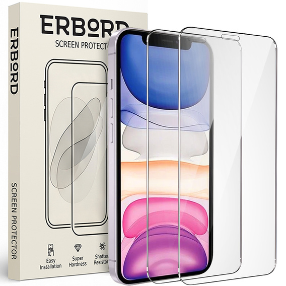 2x Μετριασμένο γυαλί για iPhone XR/11, ERBORD 9H Hard Glass στην οθόνη