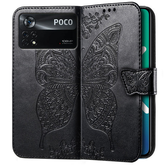 Θήκη με πτερύγιο για Xiaomi Poco X4 Pro 5G, Butterfly, μαύρη