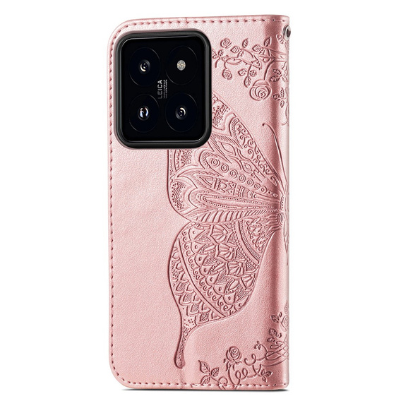 Θήκη με πτερύγιο για Xiaomi 14T Pro, Butterfly, ροζ rose gold