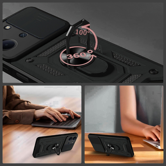 Θωρακισμένη θήκη για Xiaomi Redmi 15C 4G/LTE, με προστασία κάμερας, με βάση, μαύρο